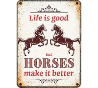 Plaque personnalisée - Life is Good Horses - Magnet décoratif - thème Chevaux - 5,5 x 7,5 cm - Flamingo