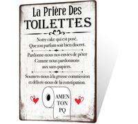 Plaque Prière Toilettes avec Texte Drôle - Décoration Murale Métal Vintage - Pour Salle de Bain ou Bar