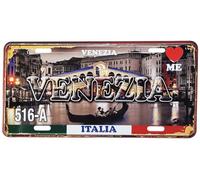 Plaque rétro en métal motif en relief Venise pont du Rialto de nuit design vintage avec trous et aimants 30 x 15 cm