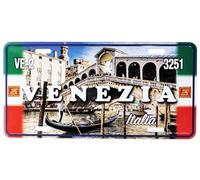 Plaque rétro en métal motif en relief Venise pont du Rialto design vintage avec trous et aimants 30 x 15 cm
