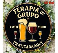 Plaque ronde en bois de 5,9 pouces avec thème bière et vin du Portugal et de l'Espagne - Panneau vintage "Cerveza/Cerveja/Cerveja De Vinho" avec phrase portugaise, décoration murale durable de couleur