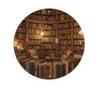 Plaque ronde en métal pour étagère de bibliothèque | Plaque murale ronde de style vintage de 20,3 x 20,3 cm pour café, bar, bureau, maison, jardin, porte d'entrée