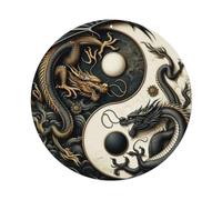 Plaque ronde en métal vintage avec double dragon chinois Yin - Yang - Décoration murale - 20,3 x 20,3 cm