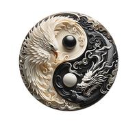 Plaque ronde en métal vintage Yin Yang Dragon Phoenix - Décoration murale en métal - 20,3 x 20,3 cm