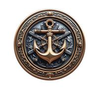 Plaque ronde vintage en métal avec motif ancre croisée et roue de bateau - Décoration murale - 20,3 x 20,3 cm