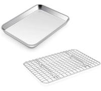 Plaques à gâteaux droites avec grille de refroidissement, en tube d'acier, avec grande grille de four et grille à gâteaux, rosace de refroidissement, 23,7 x 17,8 x 2,5 cm, plaques de cuisson rectangul