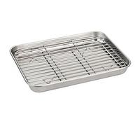 Plaques de cuisson en acier inoxydable de 9x7 pouces avec grille refroidissement, plaque four polyvalente pour la cuisson, la à la vapeur, le rôtissage, la cuisine, ensemble cui