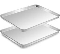 Plaques de cuisson inoxydables, lot de deux plaques, 23,5 x 17,5 x 2,5 cm, plaques de cuisson de qualité, saines et sans substances toxiques, inoxydables et brillantes comme un miroir, faciles à netto