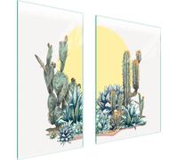 Plaques de recouvrement pour cuisinière 2 pièces 75x52 Couverture de champ en vitrocéramique Planche à découper Cactus jaune