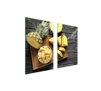 Plaques de recouvrement pour cuisinière 2 pièces 75x52 Couverture de champ en vitrocéramique Planche à découper ananas bois