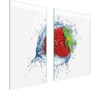 Plaques de recouvrement pour cuisinière 2 pièces 75x52 Couverture de champ en vitrocéramique Planche à découper Fraise Fruit