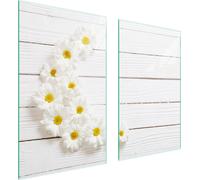 Plaques de recouvrement pour cuisinière 2 pièces 75x52 Couverture de champ vitrocéramique Planche à découper en bois Pâquerettes