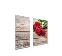 Plaques de recouvrement pour cuisinière 2 pièces 75x52 Couverture de champ vitrocéramique Verre Planche à découper Roses Bois