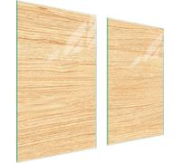 Plaques de recouvrement pour cuisinière 2 pièces 75x52 Couverture pour champ vitrocéramique Verre Planche à découper Bois Beige