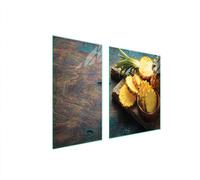 Plaques de recouvrement pour cuisinière 2 pièces 90x52 Couverture de champ en vitrocéramique Planche à découper ananas bois