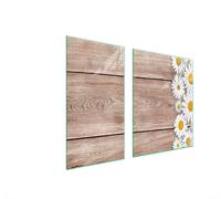 Plaques de recouvrement pour cuisinière 2 pièces 90x52 Couverture de champ vitrocéramique Planche à découper en bois Pâquerettes
