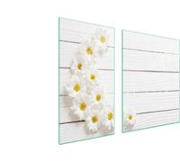 Plaques de recouvrement pour cuisinière 2 pièces 90x52 Couverture de champ vitrocéramique Planche à découper en bois Pâquerettes