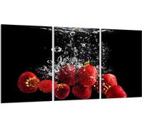 Plaques de recouvrement pour cuisinière 3 pièces 30x52 Couverture de plaque vitrocéramique, verre, fraises noir
