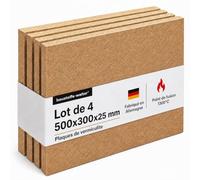Plaques de vermiculite pour poêle à bois et foyer - jusqu’à 1300 °C - faciles à découper - 500 × 300 × 25 mm - lot de 4 plaques