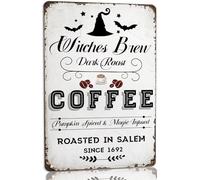 Plaques En Métal Panneau Pub Pancarte Pour Jardin Exterieur Toilettes 20X30Cm Café Torréfié Foncé Witches Brew, Aromatisé À La Citrouille Épicée Et Infusé De Magie, Torréfié À Salem