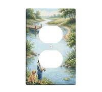 Plaques murales de sortie duplex de pêche - Motif chien de rivière - Vert été - Taille standard - Pour prises électriques - Pour salon, chambre à coucher, maison et bureau