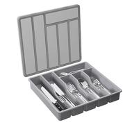 Plast-ic Plateau à ustensiles avec couvercle | Organiseur d'argenterie pour tiroir de cuisine et comptoirs | Boîte de rangement Plast-ic pour couverts et couverts pour cuillères, fourchettes, couteaux