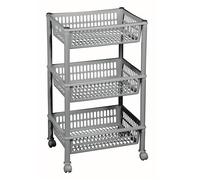 Plast Team – Chariot de rangement à roulettes Eco – 3 corbeilles – Argent