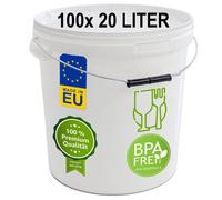 plasteo® 100x seaux de 20 litres avec couvercle, qualité alimentaire, étanches à l'air Seaux en plastique Seaux vides Seaux de transport (100x 20 litres)