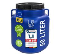 Plasteo® 50 L Baril à large ouverture avec couvercle et poignées, angulaire, bleu, adapté pour les aliments et sans BPA, contenant pour nourriture, baril en plastique, baril universel, baril avec