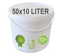 plasteo® 50x 10 litres Seau avec couvercle, qualité alimentaire, étanche à l'air Seau en plastique Seau vide Seau de transport Seau de nettoyage (50x 10 litres)