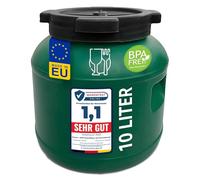 plasteo Fût à col large de 10 l avec couvercle de qualité alimentaire - Fût universel en polyéthylène haute densité avec bouchon à vis - Pour nourriture, stockage et transport - Vert