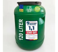 plasteo Fût à col large de 120 l avec couvercle de qualité alimentaire - Fût universel en polyéthylène haute densité avec bouchon à vis - Pour nourriture, stockage et transport - Vert - Rond