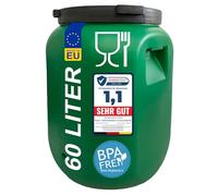 plasteo Fût à col large de 60 l avec couvercle - Convient à un usage alimentaire - Fût universel en polyéthylène haute densité avec bouchon à vis - Pour nourriture, stockage et transport - Vert