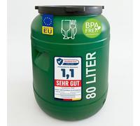 plasteo Fût à col large de 80 l avec couvercle de qualité alimentaire - Fût universel en polyéthylène haute densité avec bouchon à vis - Pour nourriture, stockage et transport - Vert - Rond