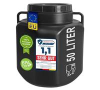 plasteo Fût à large ouverture de 50 litres avec couvercle et poignées, rectangulaire, noir, alimentaire, sans BPA, baril en plastique universel, baril à eau, baril de pluie, baril de stockage