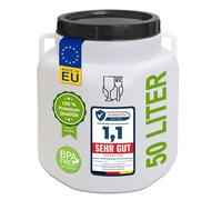 plasteo® Tonneau à large ouverture de 50 litres avec couvercle et poignées, rectangulaire, naturel, alimentaire et sans BPA, en plastique, tonneau universel avec couvercle, fût pour