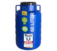 Plasteo® Tonneau rond à col large de 60 litres, bleu, avec couvercle et poignées, convient à un usage alimentaire et sans BPA, tonneau en plastique universel, avec couvercle