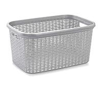 Plastic Forte - Panier à linge rectangulaire style rotin, pongo tout en plastique, sac à linge, bassine linge, panier à linge, disponible en 4 couleurs au choix 53,5 x 36 x 26,5 cm (argent)