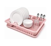 PLASTIFIC Égouttoir à Vaisselle en Plastique pour Assiettes, Couverts, évier de Cuisine, Porte-gobelet (45 x 29,7 x 8 cm, Rose)