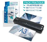 Plastifieuse A3 A4 A5 A6 A7 Pro Rapide à chaud à froid jusqu’à 2x125 microns Pack avec 100 Pochettes A4 + 100 pochettes A3