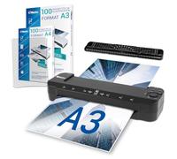 Plastifieuse A3 A4 A5 A6 A7 Pro Ultra Rapide à Chaud et à Froid jusqu’à 2x150 microns Température Réglable pour Usage Professionnel Intensif Pack avec 100 Pochettes A4 + 100 pochettes A3 + 1 Rogneuse