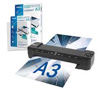Plastifieuse A3 A4 A5 A6 A7 Pro Ultra Rapide à Chaud et à Froid jusqu’à 2x150 microns Température Réglable Usage Professionnel Intensif - Pack avec 100 Pochettes A4 + 100 pochettes A3