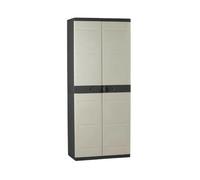 Armoire haute avec étagères - PLASTIKEN - Titanium - 70 x 44 x 176 cm - Beige et Noir