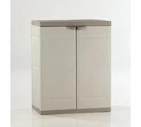 TITANIUM PLASTIKEN Armoire basse 2 portes avec étagères l70 x p44 x h88 cm Beige et Taupe Gamme TITANIUM Intérieur/Extérieur