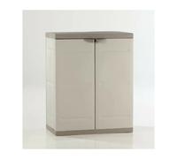 TITANIUM PLASTIKEN Armoire basse 2 portes avec étagères l70 x p44 x h88 cm Beige et Taupe Gamme TITANIUM Intérieur/Extérieur