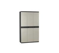 Plastiken Titanium Armoire Haute 3 Portes avec étagères et penderie - L105 xp44 x H176 cm - Beige et Noir - intérieur et extérieur