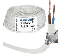 Plastique Tuyau Conduite rond LED Kabel Câble Câble électrique H05VV-F 2 x 1,5 mm² (mm2) - Couleur : blanc 5 / 10 / 15 / 20 / 30 / 35 / 40 / 45 / 50 m... jusqu'à 100 m de 5 mètres schritten au choix