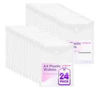 Plastiques Perforées A4, Pochette Classeur A4 Refermable avec Bouton Pression, Transparentes Porte-Document Classables avec 11 Bords Perforés pour étiquettes pour Classeur (24pcs-Top Open)