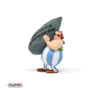 Plastoy Astérix Figurine Obélix menhir message "Souvenir d'Armorique" - PVC - 8 cm