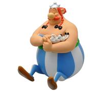 Plastoy Tirelire Astérix Chibi - Obélix assis avec Idéfix, en plastique 17 cm